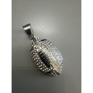 Football Pendant Chain Stainless Steel Super Bowl Gift Men’s Cubic Zirconia Iced